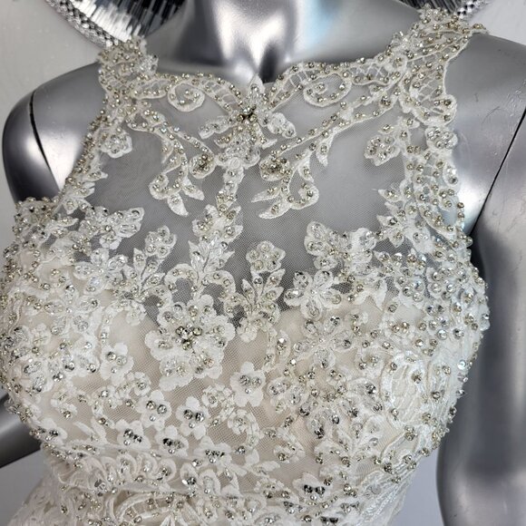 NWT~$2100~LO'ADORO~2/4~IVORY OFF WHITE RHINESTONE DETACHABLE TRAIN WEDDING DRESS - Picture 4 of 16